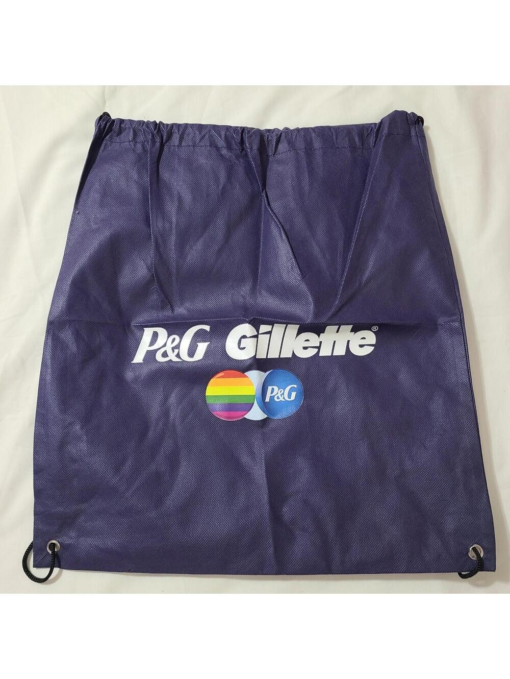 P&G Gilette Drawstring Bag Back Sack Mens Sz Medium Blue Portable Storage Pouch